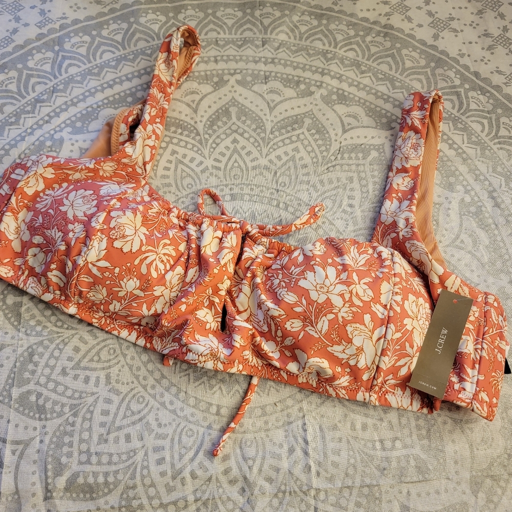 J.Crew Womens Swim Floral Pink Bikini Top Size 2X